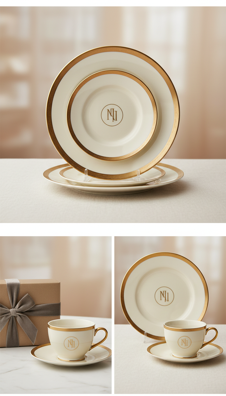 Signature gold-rimmed dinner plate set